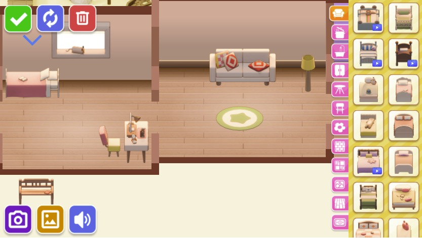左上のボタンで家具の向きや削除を調整可能