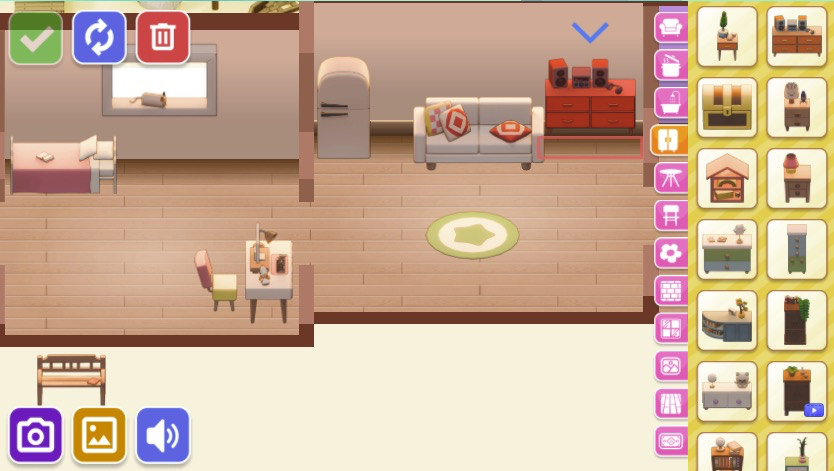 スペースが足りないと家具は配置できないので注意