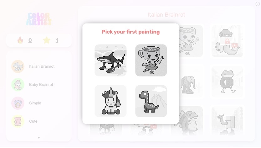 さまざまなアートからお気に入りの絵を選択してスタートしよう