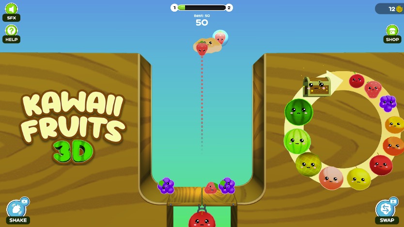 画面上部からフルーツを落とし、パズルを解く楽しいゲームプレイ