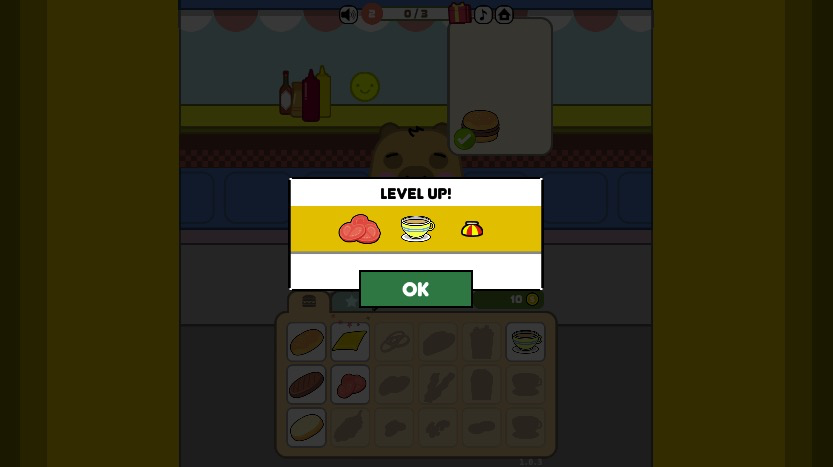 レベルアップで新しい食材が解放され、メニューが豊富に