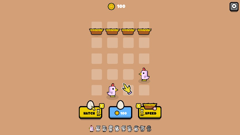 鶏をドラッグしてマージし、新たな鶏を誕生させよう！