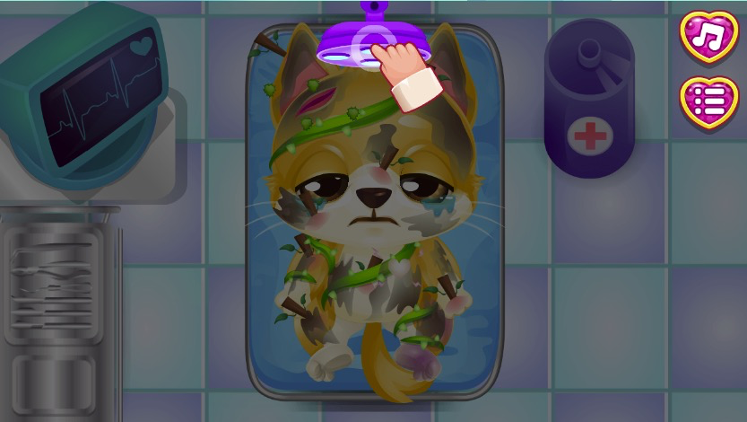 怪我した子犬をやさしく洗い清潔にする場面