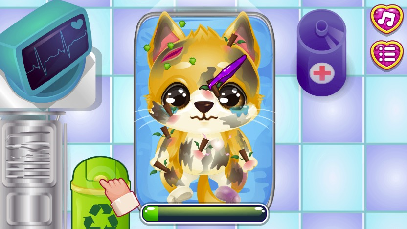 ピンセットを使って子犬に刺さった木の棒を取り除く緊張感