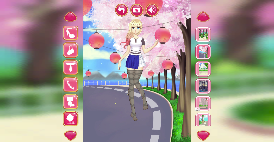 中央に立つ女の子を左右のUIでドレスアップしよう