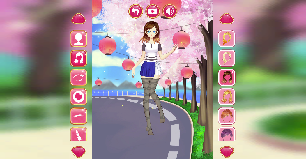 左で髪型を選び、右でタイプを決定する髪型選択画面