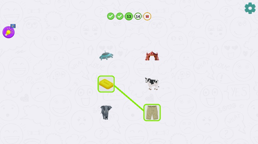 ヒントボタンで最適な絵文字の繋ぎ方を教えてくれる