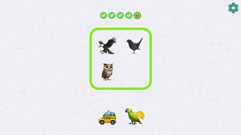 仲間の絵文字を選び、四角形を作る新しいパターンも！