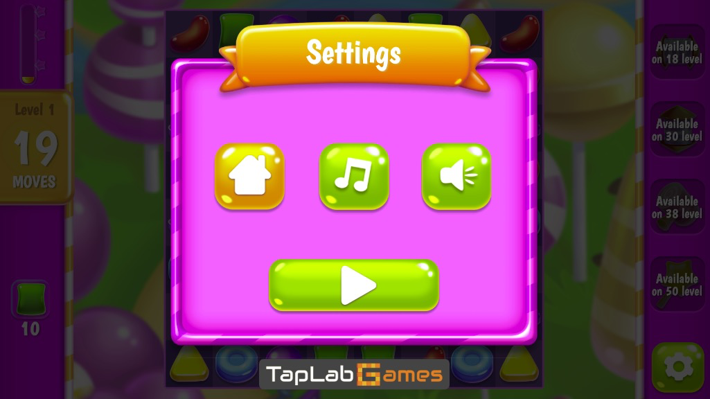 設定画面で音楽と効果音を自由にオンオフ可能