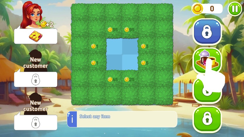 右のボタンで食材を出現させ、調理を始めよう