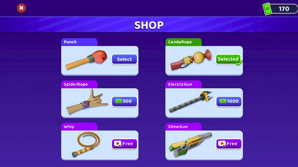 ショップで新しい武器を購入し、戦略を広げてさらに強くなる