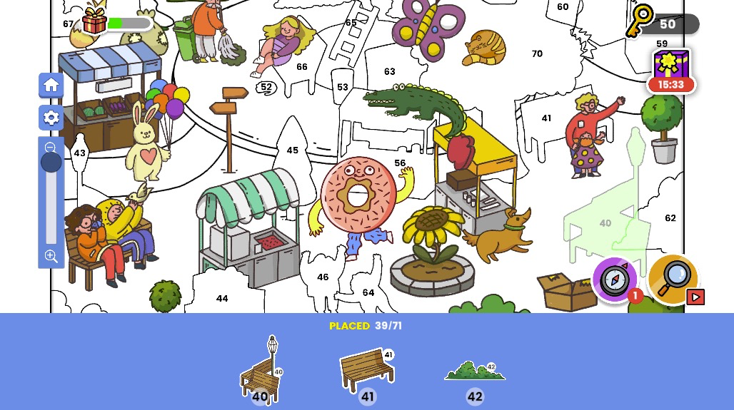 虫眼鏡を使うと貼るべき場所が緑で表示され、見つけやすい