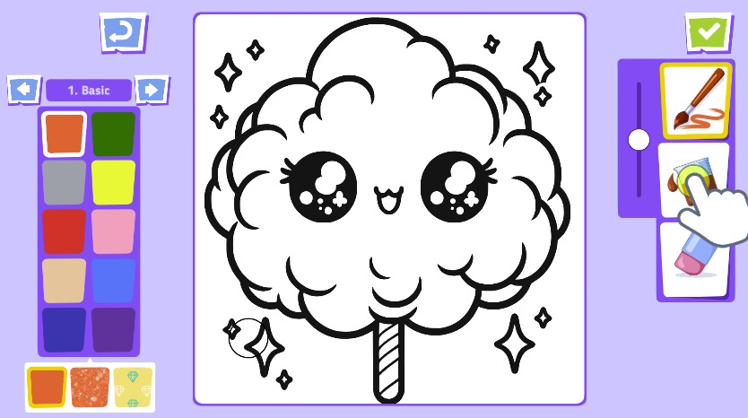 バケツツールをクリックして、一面を簡単に塗りつぶせる楽しい作業体験