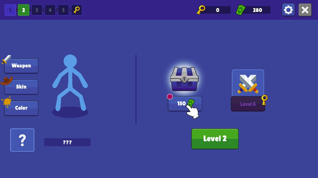 貯めたお金で宝箱を開けて新しい武器を手に入れよう