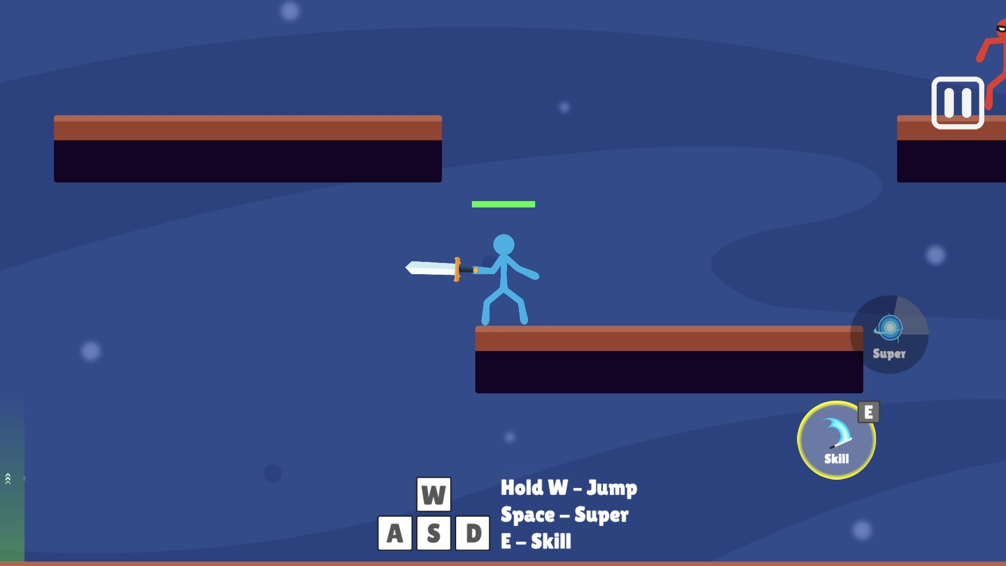 Wキーを長押ししてスティックマンをジャンプさせよう