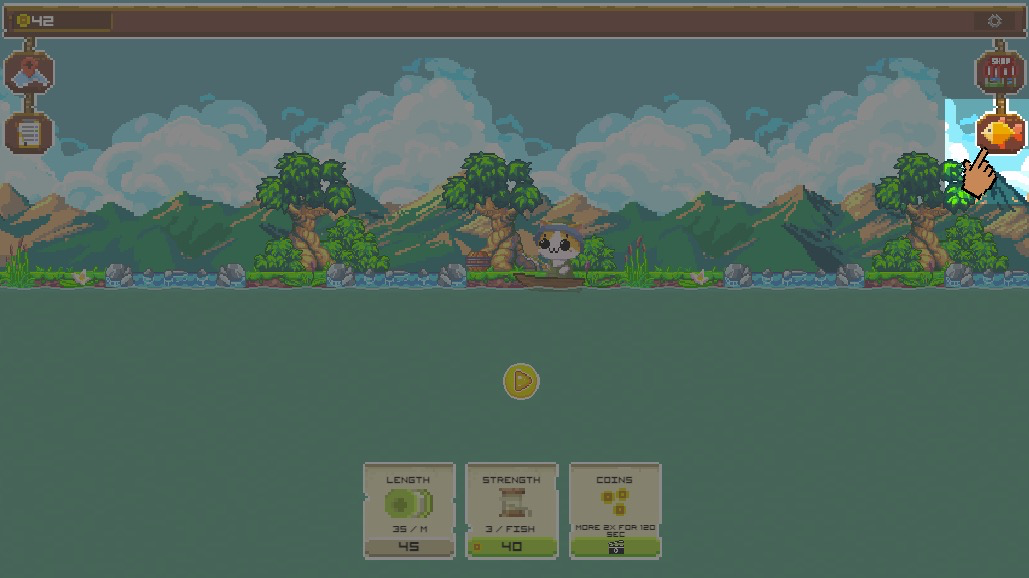 右側の魚ボタンをタップして、捕まえた魚の一覧を確認しよう