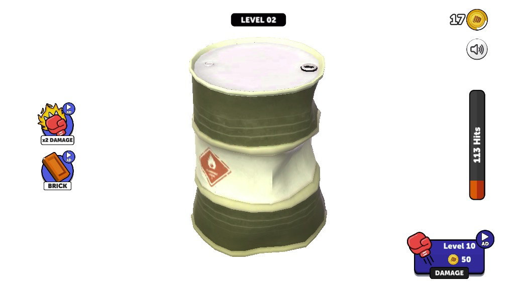 右下のボタンでパンチ力をアップグレード！