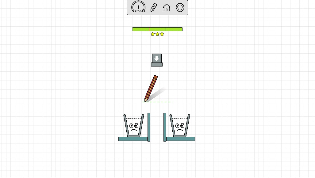 画面をタップして線を描き、水をコップに導くパズルゲーム