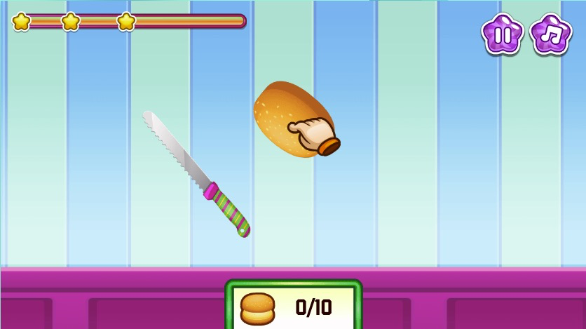 下から飛んでくるバンズをタイミングよくスライス