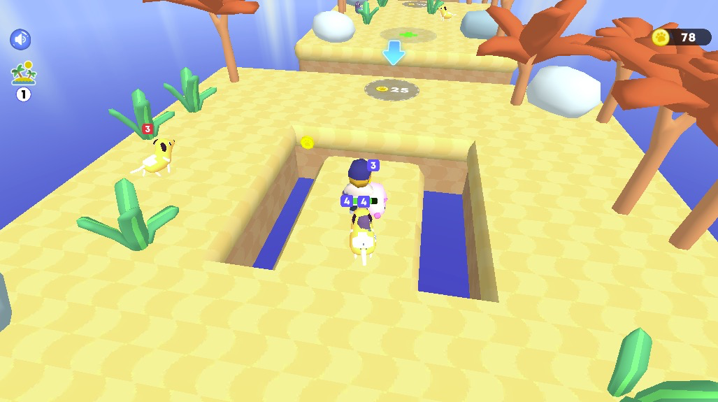 敵の動物を倒してコインを獲得し、冒険を有利に進める