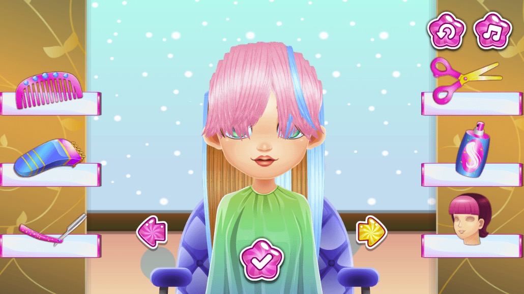 ハサミを横にドラッグして、思い通りの長さに髪をカットする操作が魅力