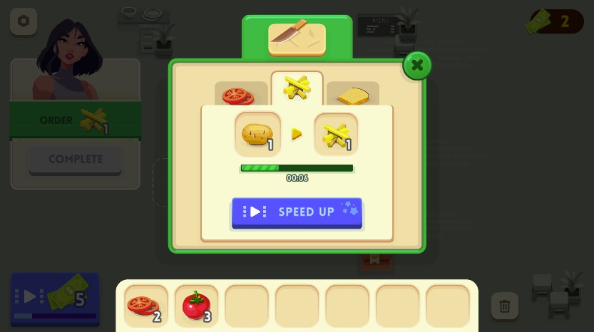 調理台で食材をカットして、料理の準備を整えよう