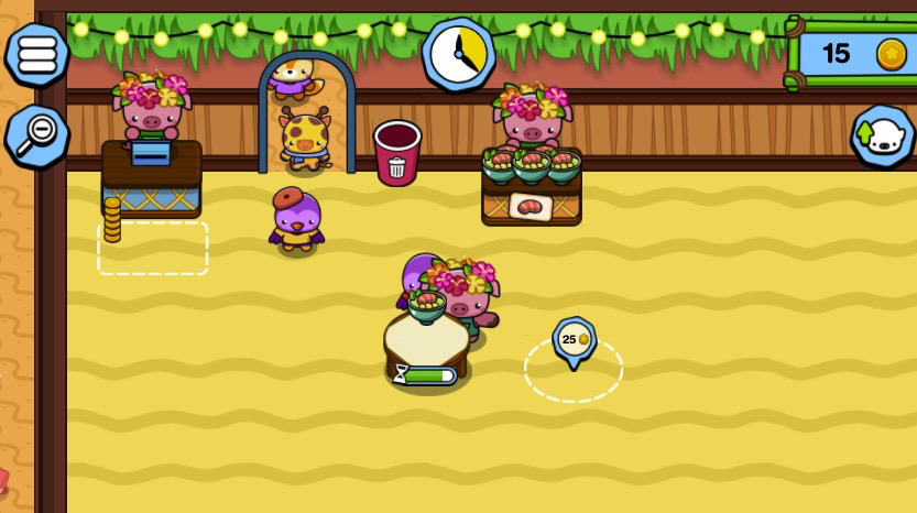 お客さんに美味しいポキ丼を提供し、笑顔を引き出す接客の楽しさを体験できる場面